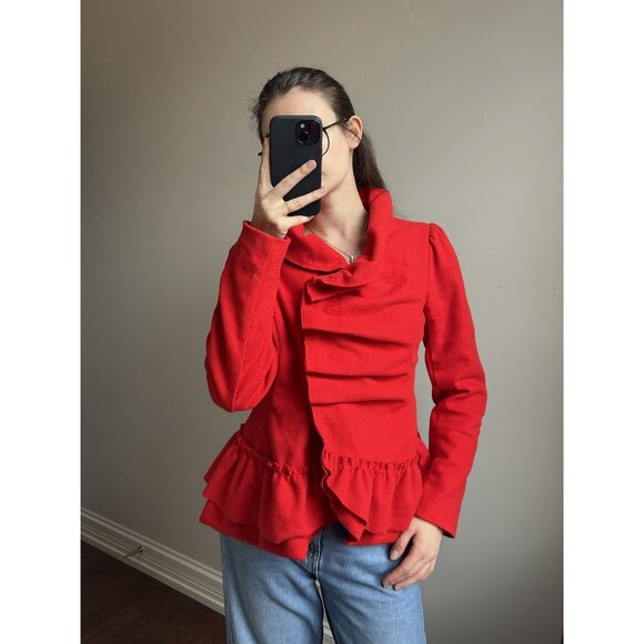 Red Ruffled Snap Button Blazer Size L - Picture 1 of 9